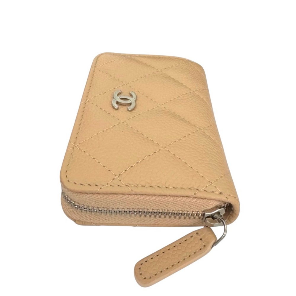 🆕💞CHANEL Classic CAVIAR Quilted Zip Around Coin Purse Wallet • BEIGE • Silver HW - Picture 6 of 15